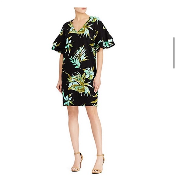 Ralph Lauren palm print flutter sleeve shift dress - Picture 1 of 3